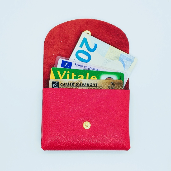 Porte carte bancaire sans contact 1 carte en simili cuir rouge